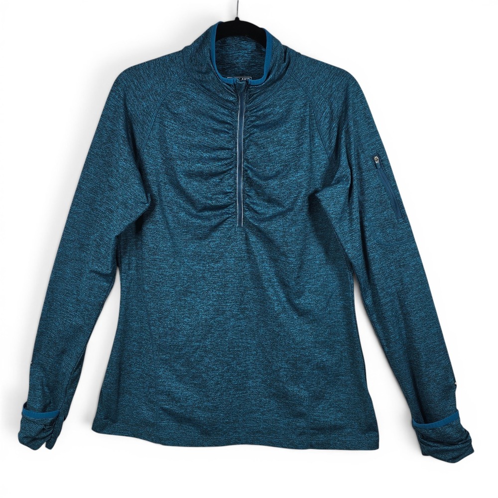 Kirkland Signature Womens Quarter Zip Pullover Top Teal Space Dye Ruched Large‎